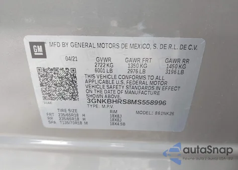 2021 Chevrolet Blazer Awd 2Lt from USA, damaged, VIN 3GNKBHRS8MS558996
